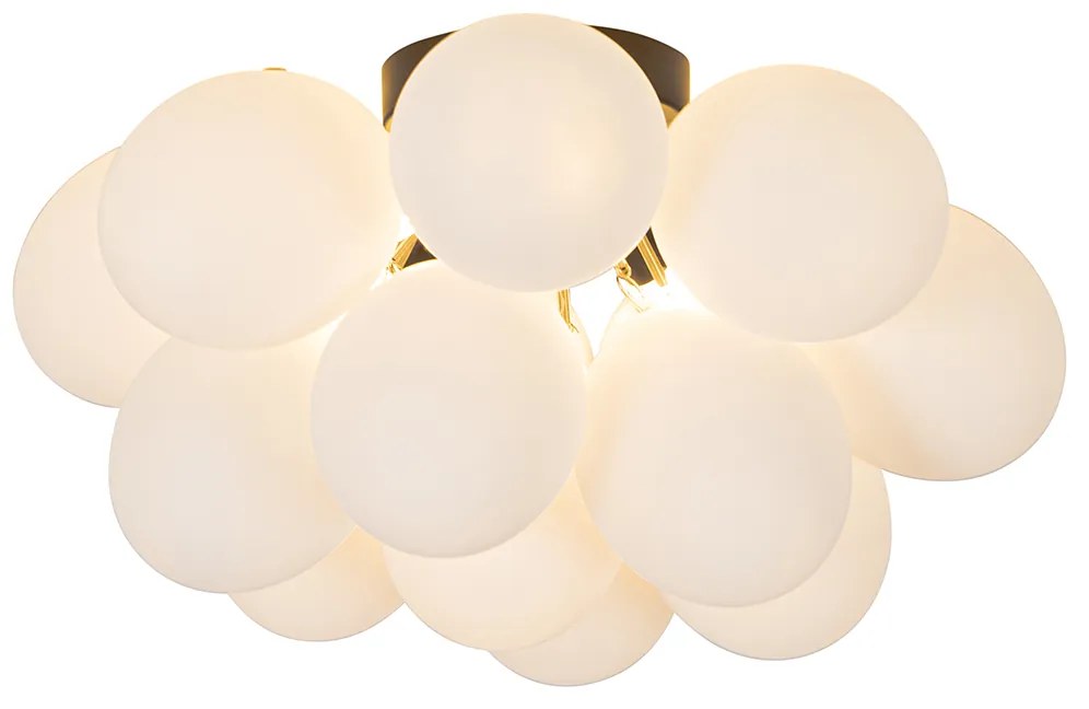 Candeeiro de teto Art Deco preto com vidro opalino 4 luzes - Uvas Design,Art Deco