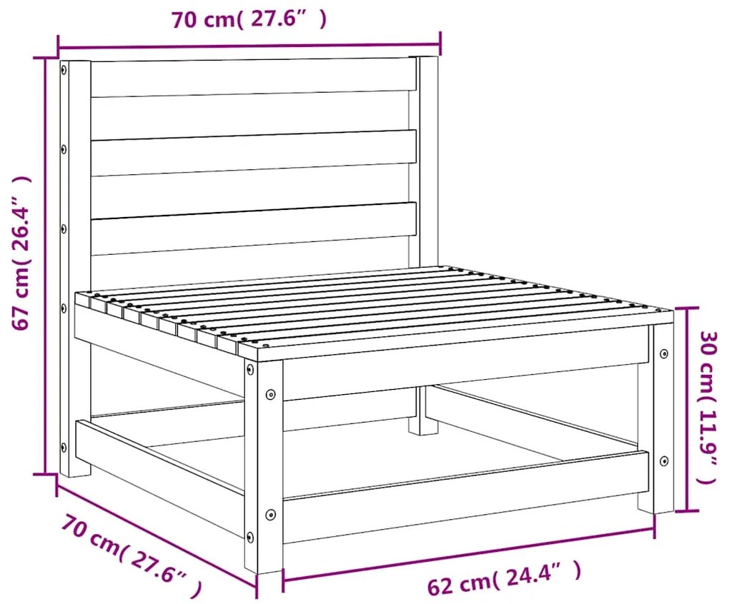 Sofás sem apoio braços p/ jardim 3 pcs 70x70x67 cm pinho maciço