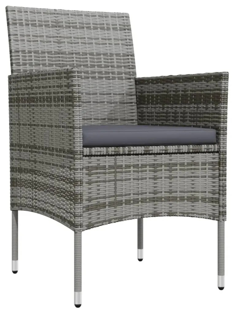 7 pcs conjunto de jantar p/ jardim c/ almofadões cinza e preto