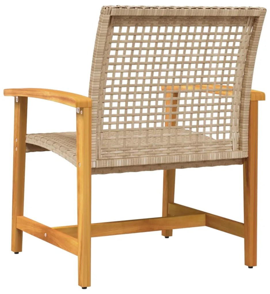 Cadeiras de jardim 2 pcs vime PE/madeira de acácia maciça bege