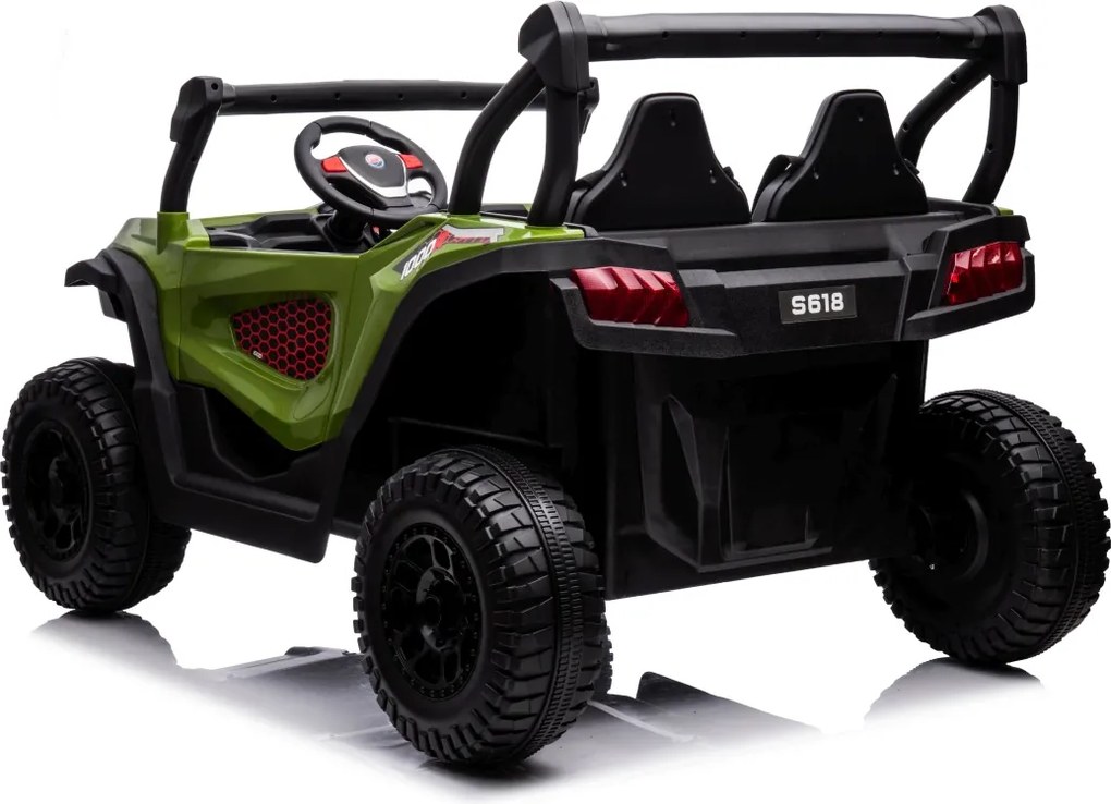 Carro elétrico para Crianças 24V, 4x4, 2 lugares Gravity Buggy Rodas de espuma EVA e assento Couro ecológico Verde