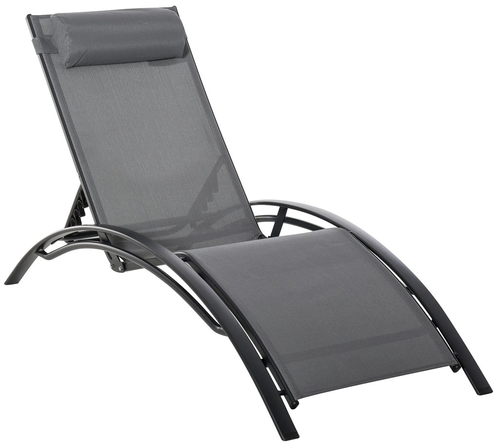 Outsunny Espreguiçadeira de Jardim Reclinável com Encosto Ajustável em 5 Posições e Apoio de Cabeça Removível 171x64x82 cm Cinza | Aosom Portugal