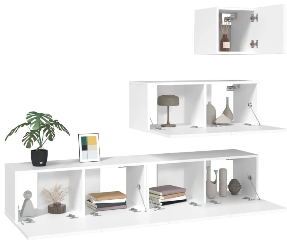 Conjunto móveis de TV 4 pcs madeira processada branco
