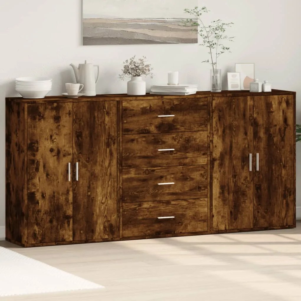 vidaXL Aparadores 3 pcs 60x31x84 cm derivados madeira carvalho fumado