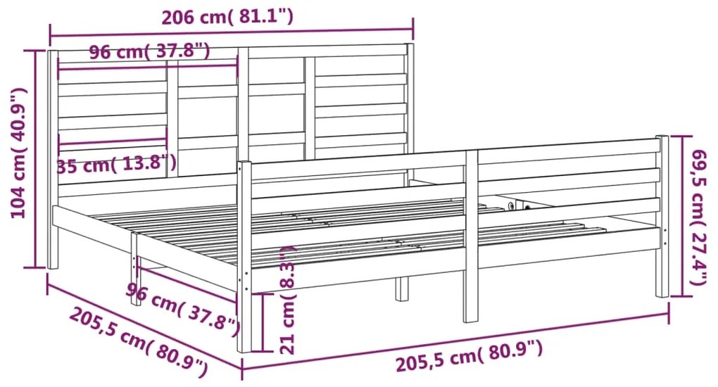 Estrutura de cama 200x200 cm madeira maciça castanho mel