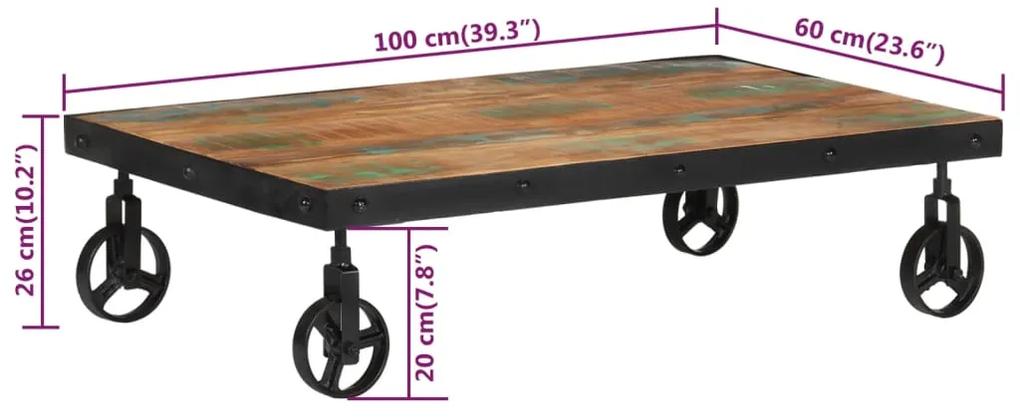 Mesa de centro c/ rodas 100x60x26 cm madeira recuperada maciça