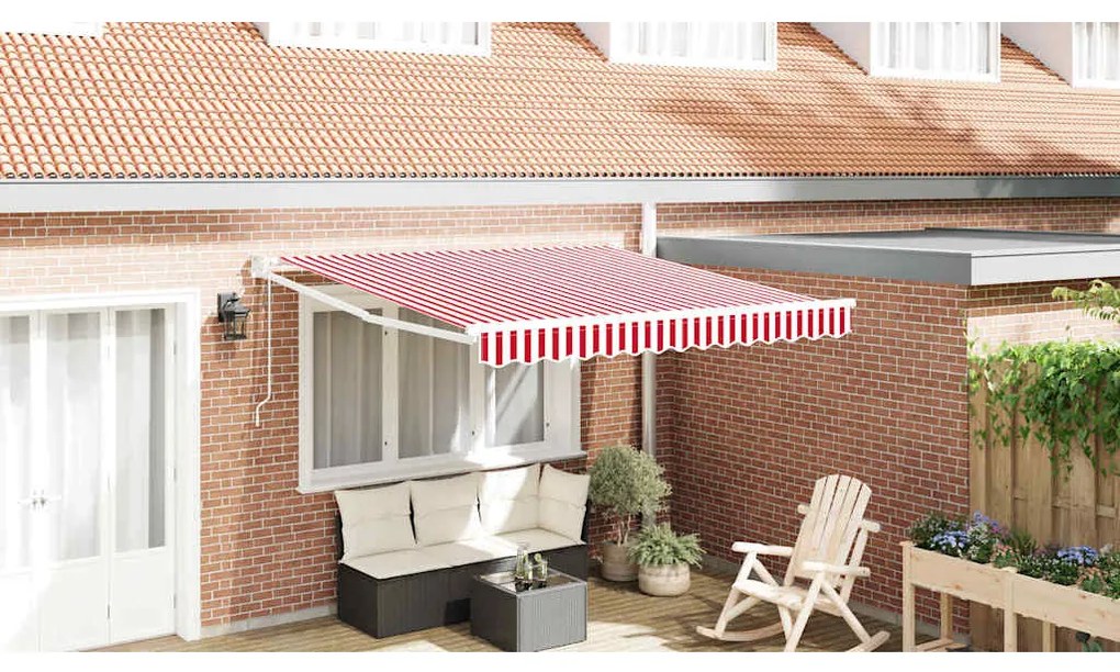 vidaXL Toldo Retrátil Vermelho e Branco 350 x 250 cm