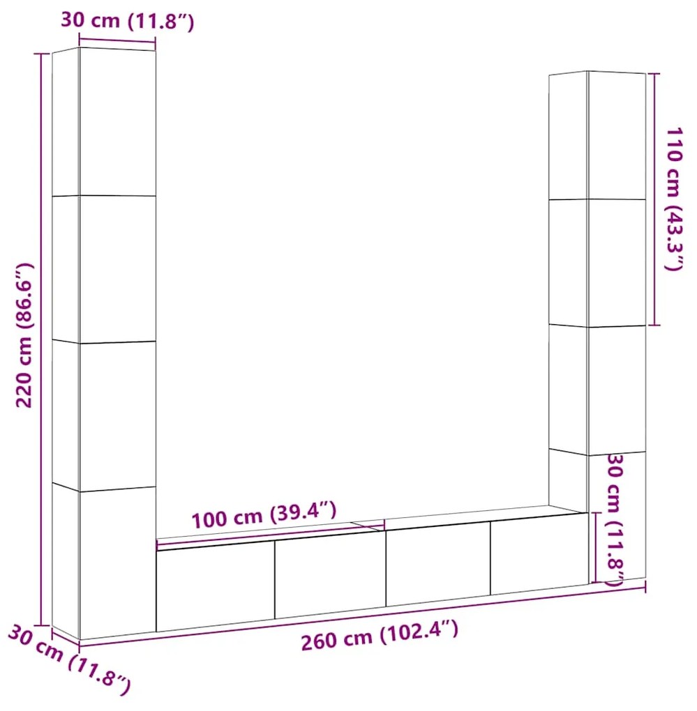 armários de TV montados na parede 6 pcs madeira velha