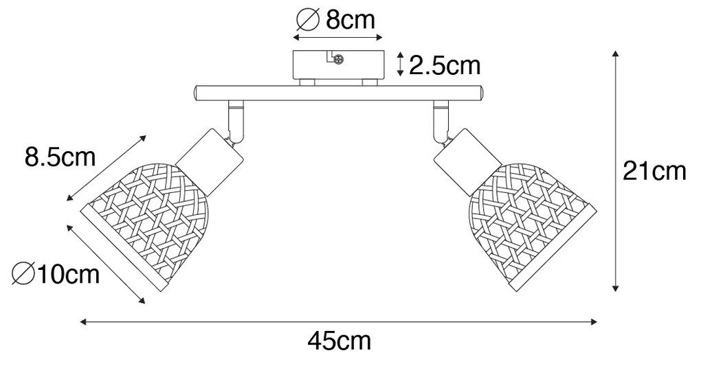 Projetores Orientais pretos com bambu 2-luzes - Rayan