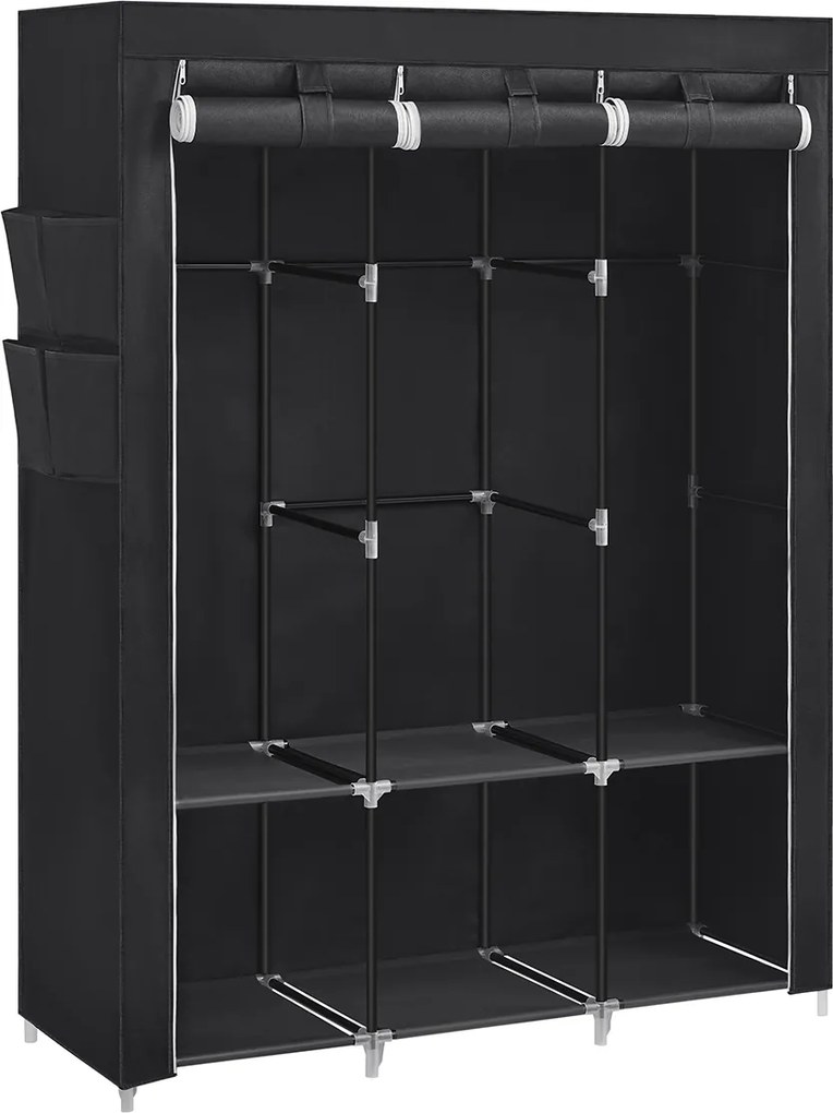 Guarda Roupa em tecido com 3 varões para roupa e 4 bolsos laterais 45 x 130 x 167 cm Preto