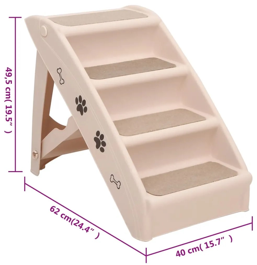 Escadas para cães dobráveis 62x40x49,5 cm cor creme