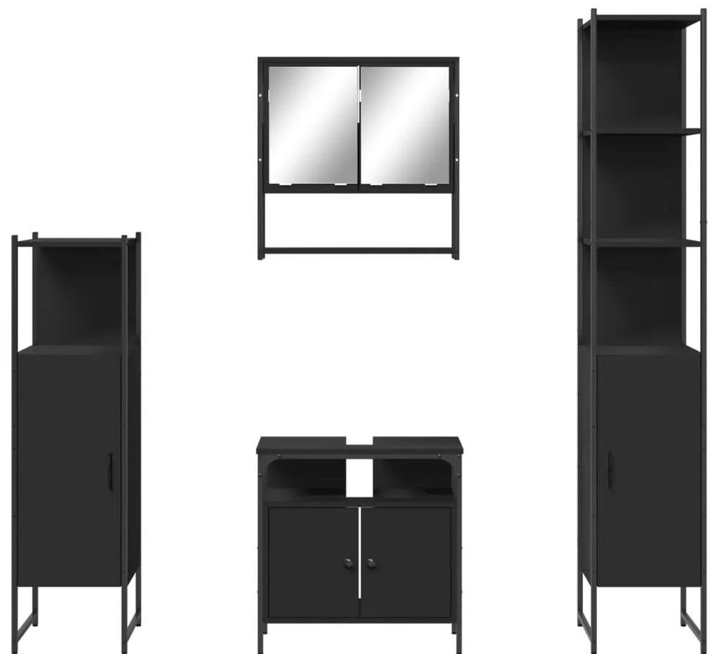 4 pcs conjunto móveis casa de banho derivados de madeira preto