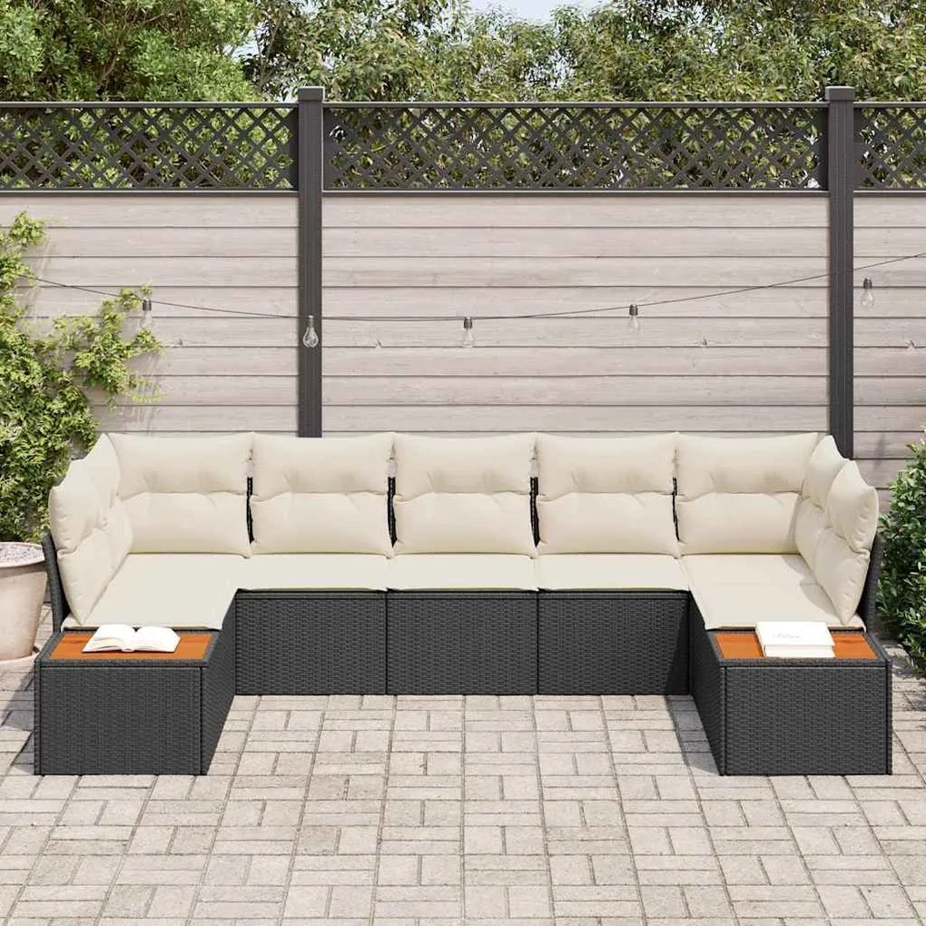 Conjunto de Sofá para Jardim com 7 Peças e Almofadas em Rattan Preto e