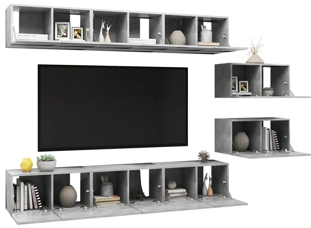 8 pcs conjunto de móveis de TV derivados madeira cinza cimento