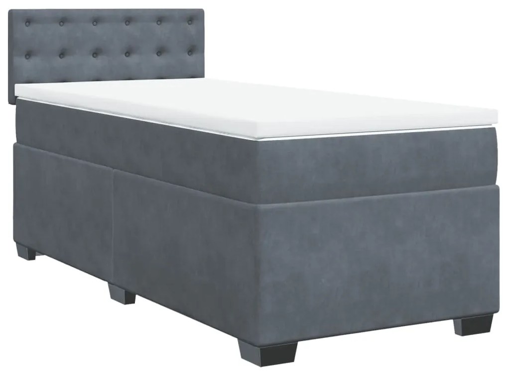 Cama com Molas/Colchão e Luzes Led - 90x190 cm - Veludo Cinza-Escuro