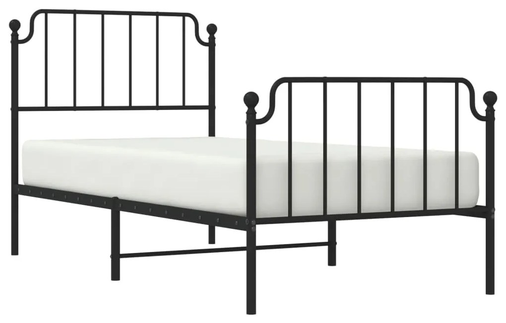 Estrutura de cama com cabeceira e pés 90x190 cm metal preto