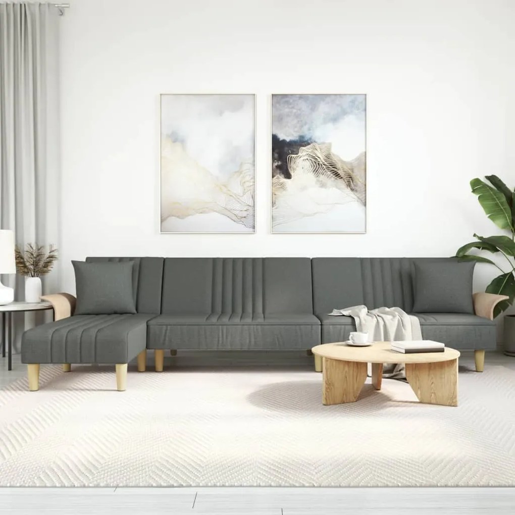 vidaXL Sofá-cama em forma de L 279x140x70 cm tecido cinzento-escuro