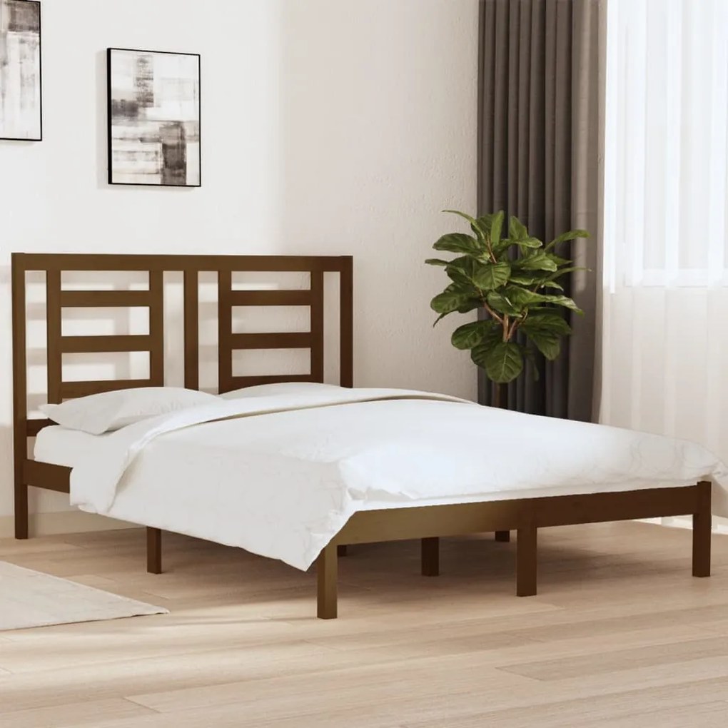 vidaXL Estrutura de cama 140x190 cm pinho maciço castanho-mel
