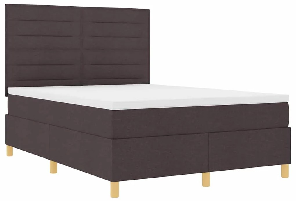 Cama Box com Colchão &amp; LED Castanho Escuro 140x190 cm Tecido