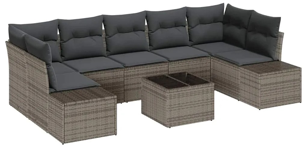 Conjunto de Sofá de Jardim de 8 Peças com Almofadas Cinzas em Rattan S