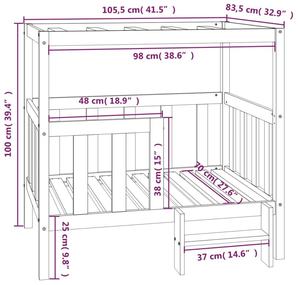 Cama para cães 105,5x83,5x100 cm madeira de pinho maciça branco
