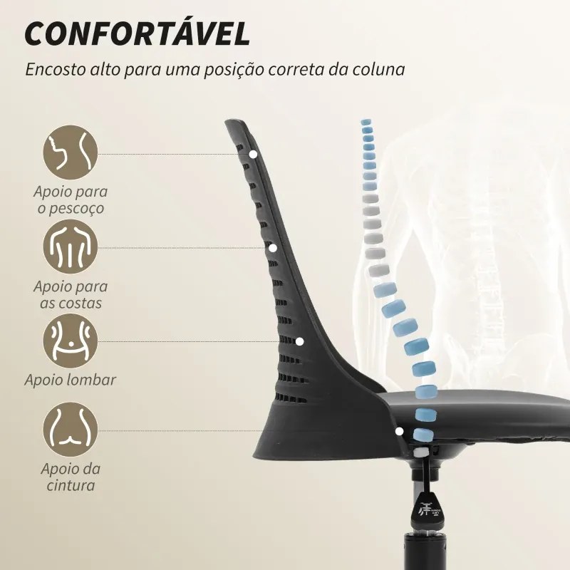 Cadeira de Escritório sem Braços Cadeira de Secretária Giratória em Malha com Encosto Vazado Ajustável 43x42x74-86 cm Preta