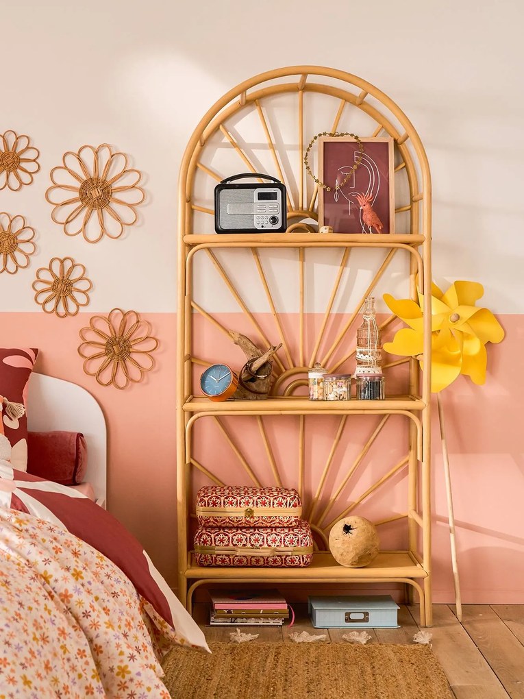 Estante -biblioteca em rattan com 3 níveis, Sol madeira