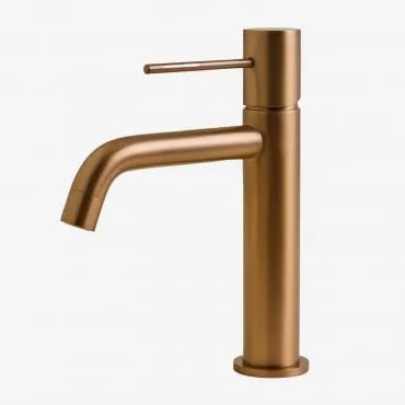 Torneira De Lavatório Em Latão Orveta Ouro Rosa Escovado & ↑20 Cm - Sklum