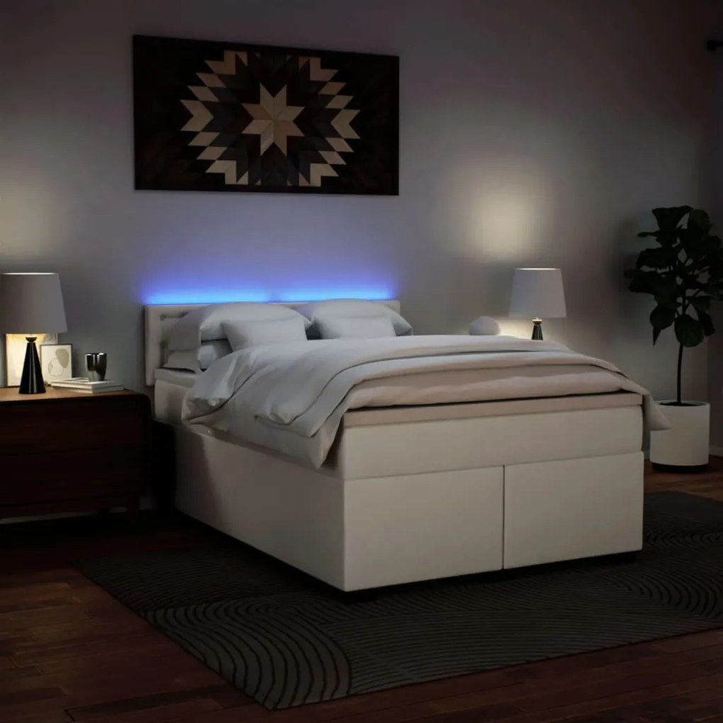 Cama com Molas/Colchão e Luzes Led - 160x200 cm - Couro Artificial Bra