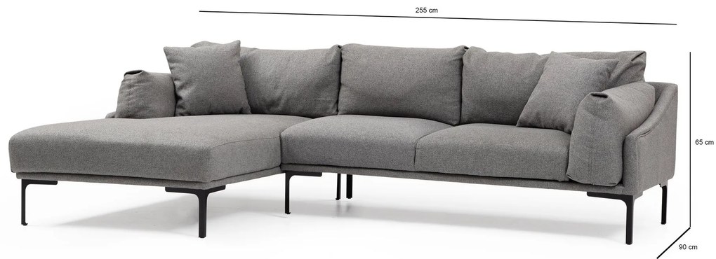 Sofá de Canto Leo Corner – Cinzento – 255 x 150 cm
