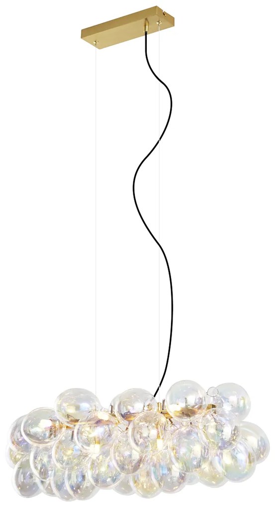 Candeeiro suspenso de design dourado com vidro arco-íris 8 luzes - Uvas Design