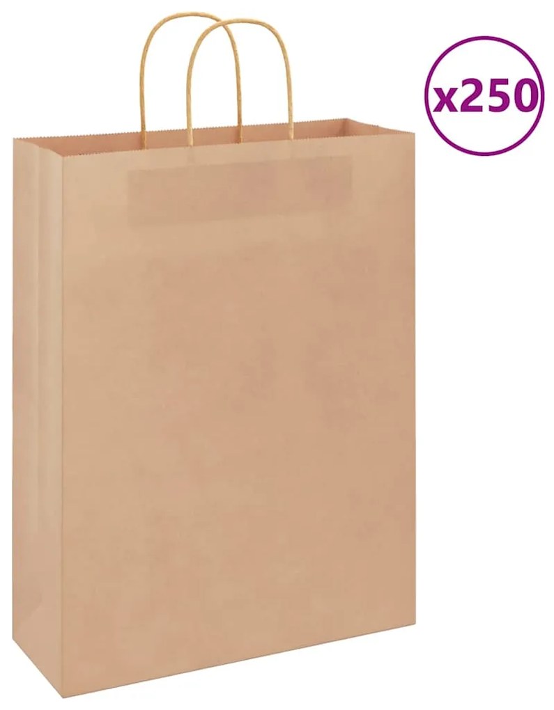 vidaXL Sacos de papel 250 unid com alças castanho 32x12x42 cm