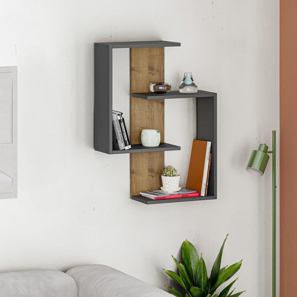 Prateleira de Parede Paranoid – Antracite e Carvalho – 64x85x22 cm