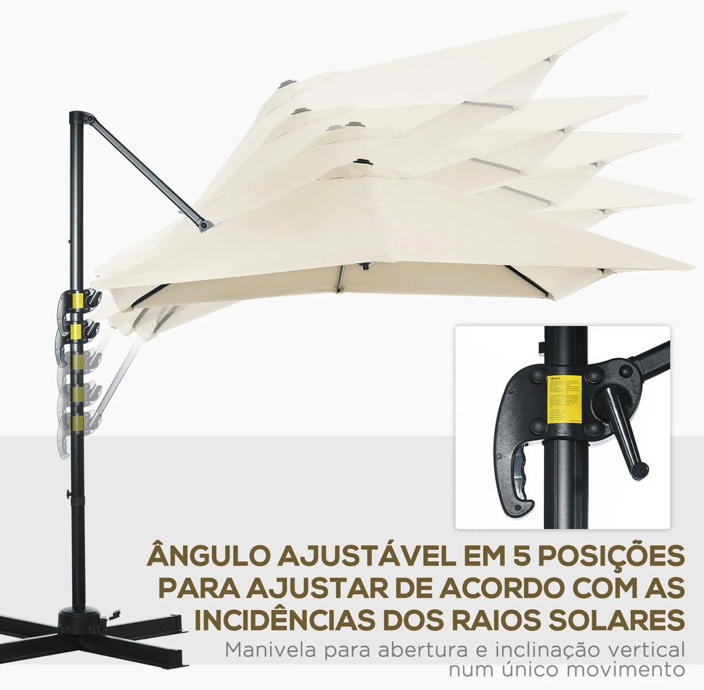 Chapéu de Sol de Jardim 245x245x245 cm Chapéu de Sol Excêntrico com Ro