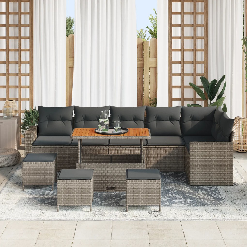 Conjunto de Sofás de Jardim vidaXL com Almofadas Cinza Rattan Acácia d
