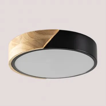 Plafon De Teto Led Redondo Em Ferro Jan Castanho Madeira Clara - Preto & Ø23 Cm - Sklum