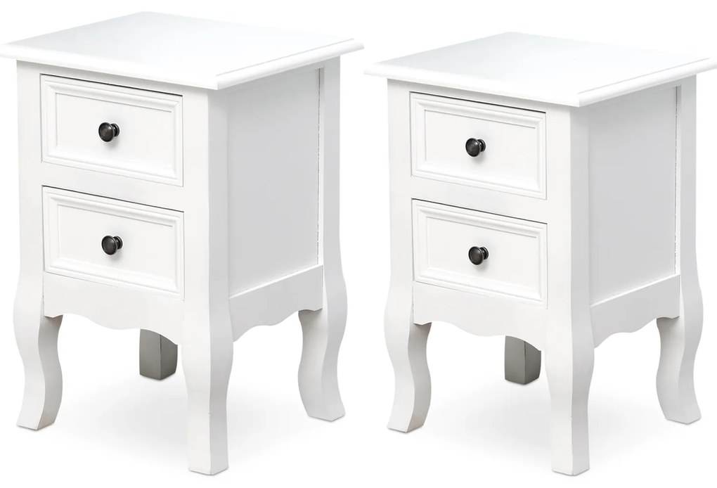 Mesa de cabeceira com 2 gavetas Amplo armazenamento Quarto Branco 34.7x30x9cm
