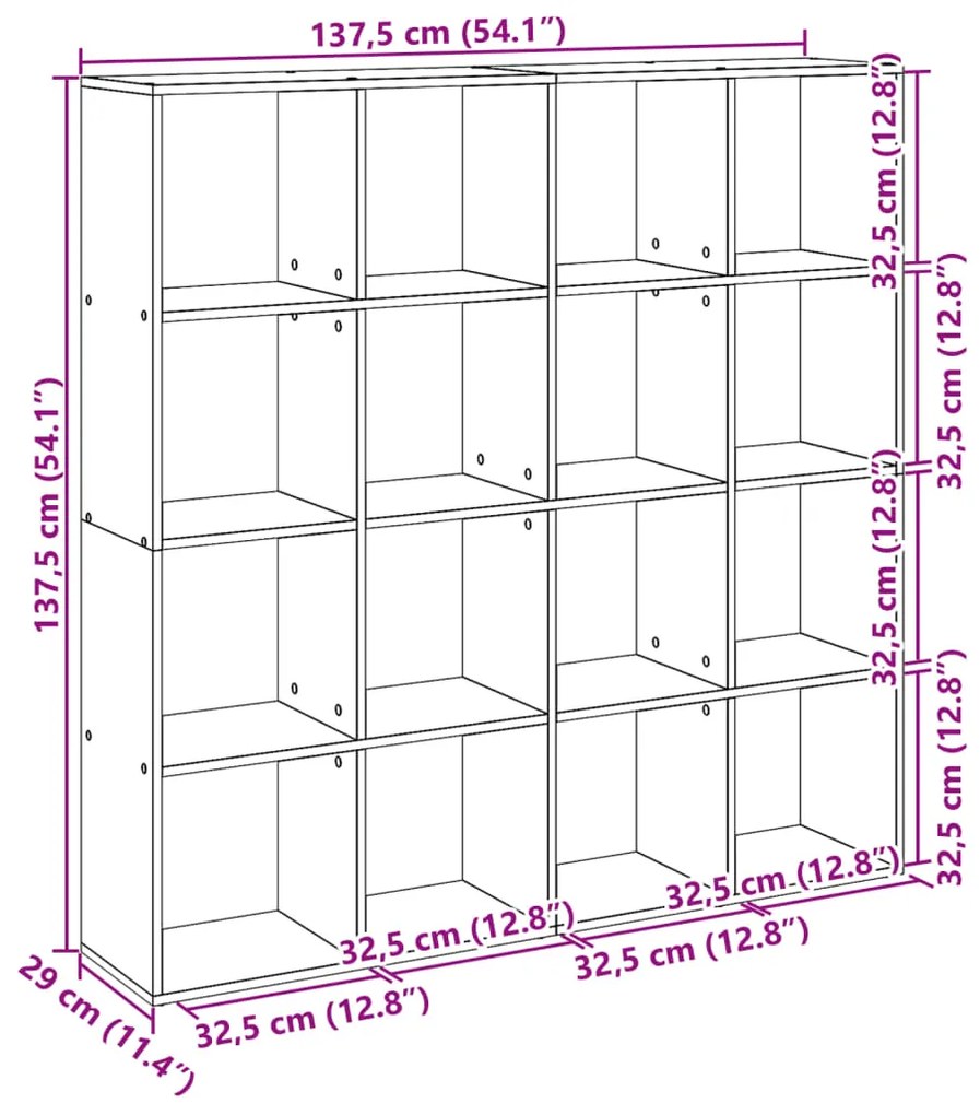 Estante 137,5x29x137,5 cm derivados de madeira cinza cimento