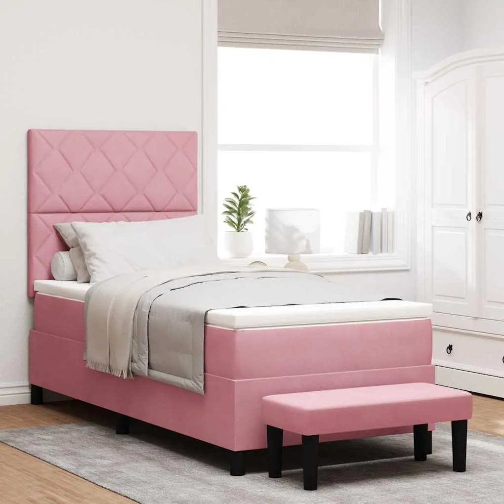 vidaXL Cama Box com colchão com cabeceira Rosa 100 x 200 cm Veludo