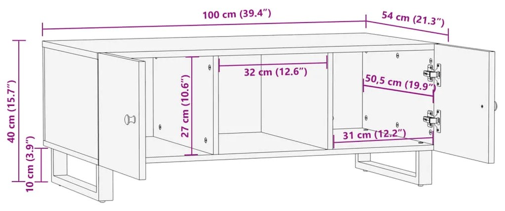 Mesa de centro 100x54x40cm madeira recuperada/derivados madeira