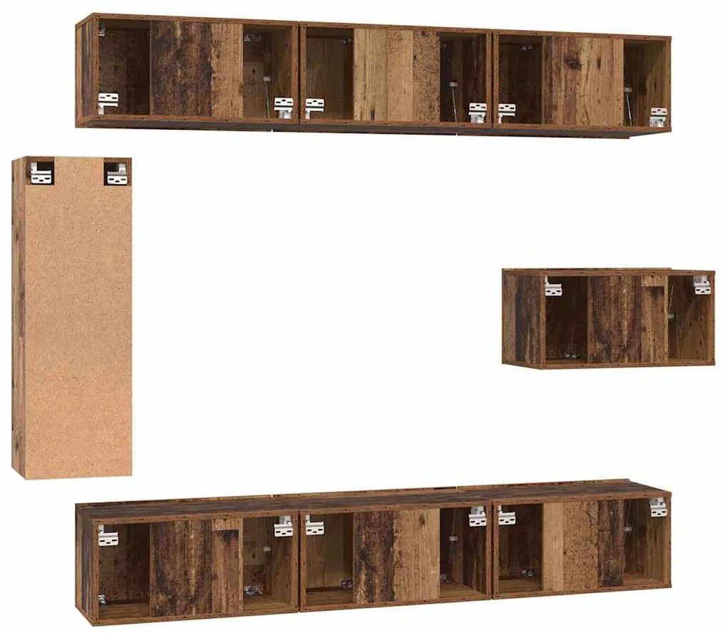 Conjunto de móvel de TV 8 pcs Madeira antiga 30.5 x 30 x 90 cm