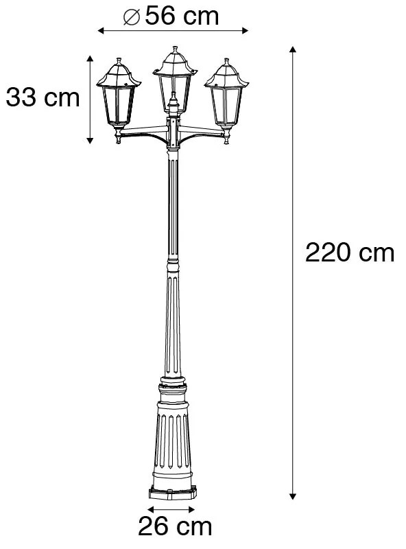 Lanterna exterior preta 220 cm 3 luzes IP44 - Havana Clássico / Antigo