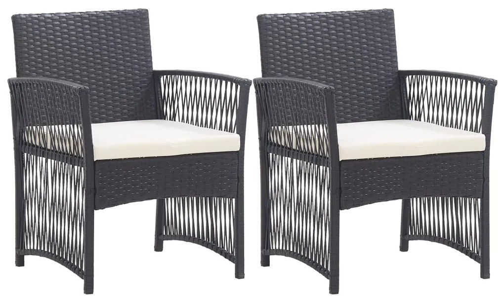 vidaXL Cadeiras de jardim com almofadões 2 pcs vime PE preto
