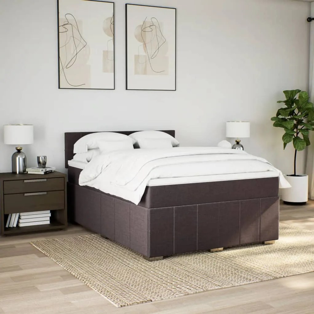 Cama com molas/colchão 160x200 cm tecido castanho-escuro