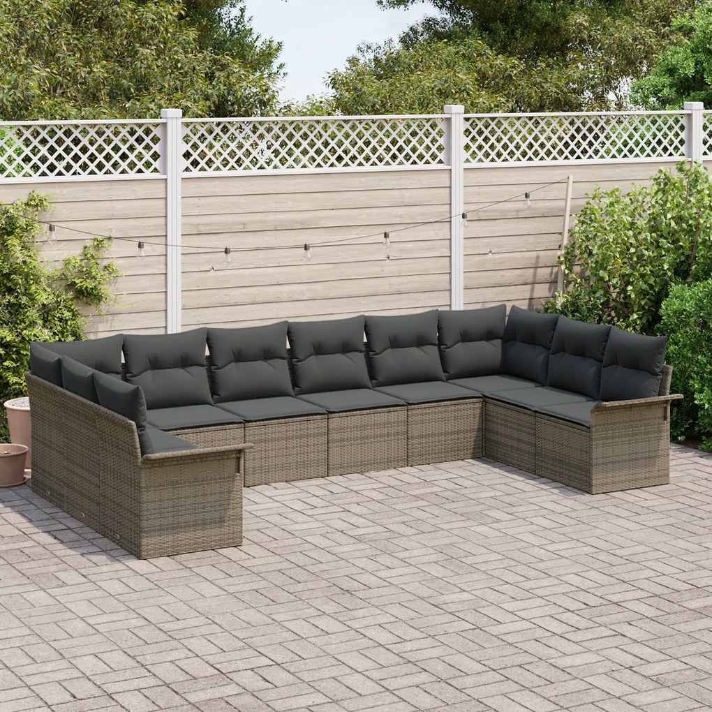 Conjunto de Sofá de Jardim vidaXL de 10 Peças com Almofadas Cinzento R