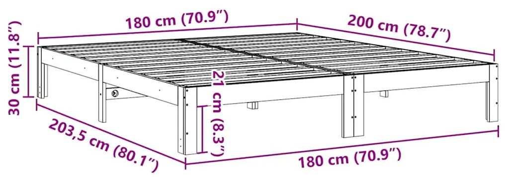 Cama sem colchão 180x200 cm madeira de pinho maciça branco