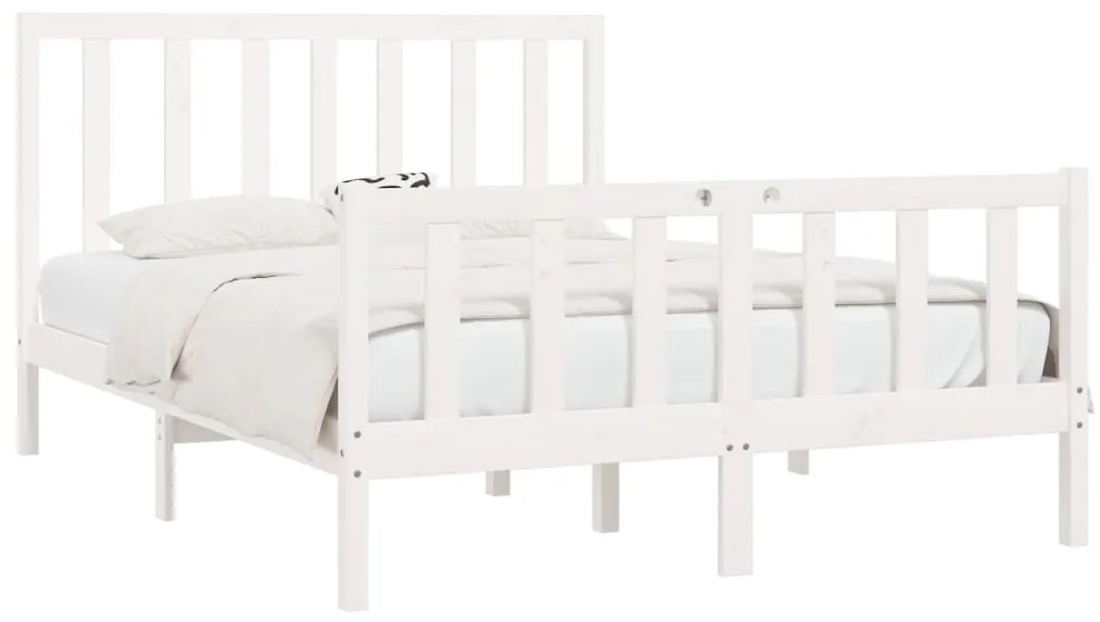 Estrutura de cama 140x190 cm madeira maciça branco