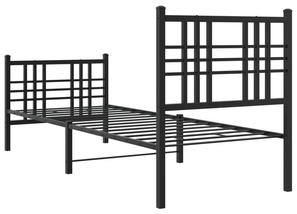 Estrutura de cama com cabeceira e pés 75x190 cm metal preto
