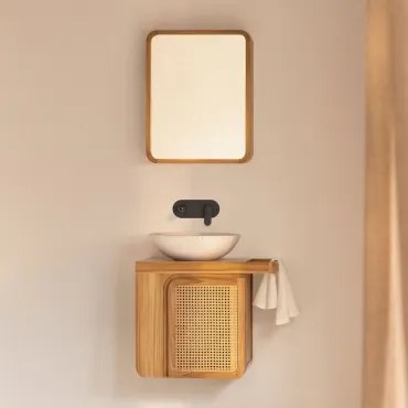 Conjunto De Móvel De Casa De Banho Suspenso 60x40 Cm Em Madeira De Teca Georgy Madeira De Teca & Cimento Redondo Branco Ø40 Cm Zavion - Sklum