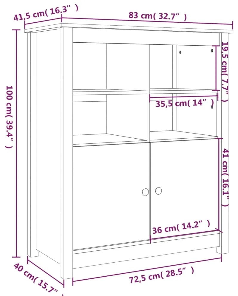 Aparador 83x41,5x100 cm pinho maciço castanho mel